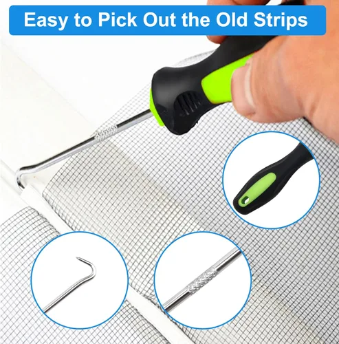 Vista 7 de Kit de reparación de pantalla de ventana, kit de herramientas de reparación de rodillos de malla con clips de instalación de pantalla, kit