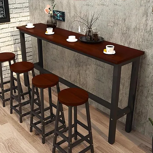 Vista 10 de Mesa de bar moderna, mesa de sofá de consola de madera, mesa de comedor larga para desayuno, mesa de bar de cocina, mesa de café, barandilla