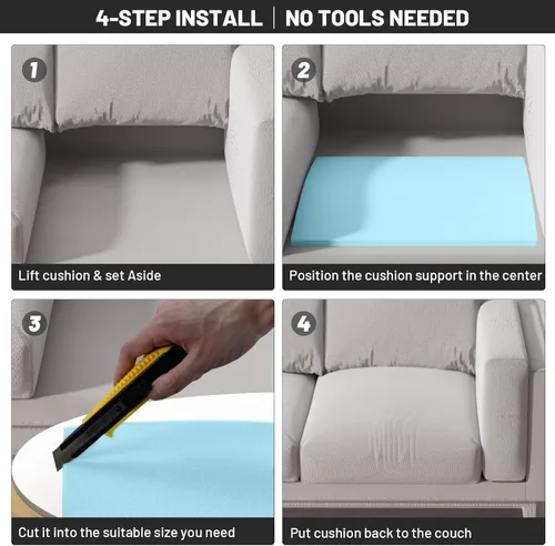 Vista 4 de Soporte de cojín de sofá para asiento caído, 20 x 20 pulgadas, espuma curvada de alta densidad, soporte de sofá para debajo de los cojines, juego