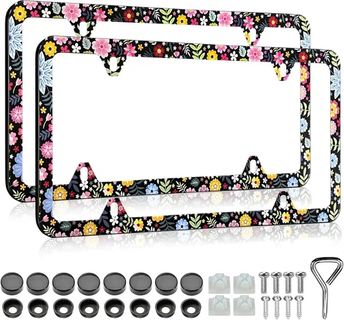 Vista 15 de LIN KANG Hermoso Marco de Matrícula de Flor de Cerezo - 2 PCS Portamatrícula de Flores Florales Cubierta Accesorios Universales de Automóvil