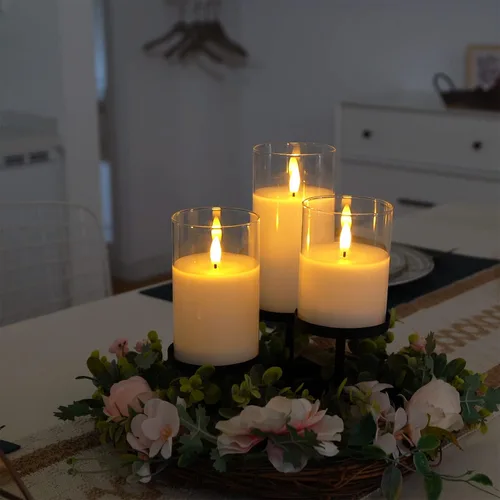 Vista 5 de Amagic Velas de cristal transparente sin llama que funcionan con pilas, temporizador, control remoto, velas LED de pilar, funcionan