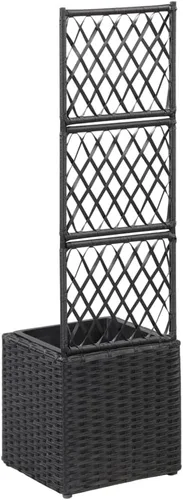 Vista 3 de Cama elevada enrejada con 1 maceta de 11.8 x 11.8 x 42.1 pulgadas, ratán negro, cama de jardín elevada, macetas al aire libre para jardín de hierbas