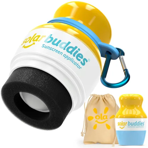 Vista 14 de Solar Buddies Paquete de viaje Grab & Go, clip de carabina y cepillo de limpieza, protector solar de esponja recargable, aplicador de crema solar