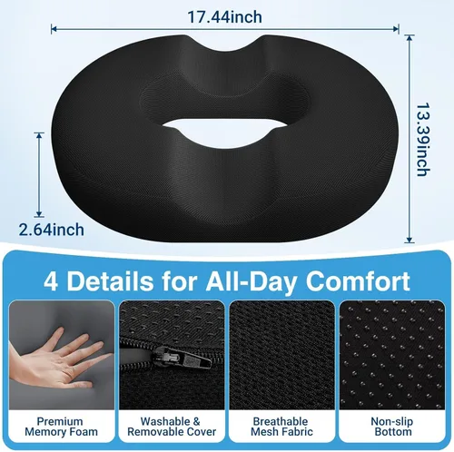 Vista 6 de CushZone Almohada de Dona para Postparto y Embarazo - Grandes Cojines Ergonómicos para Silla, Cojín para Silla de Oficina, Almohada Respirable