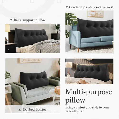 Vista 5 de Almohada de cabecero – Almohada de cama grande 3 en 1 como almohada de lectura de cuña, almohada grande para sofá cama o respaldo de apoyo, almohada