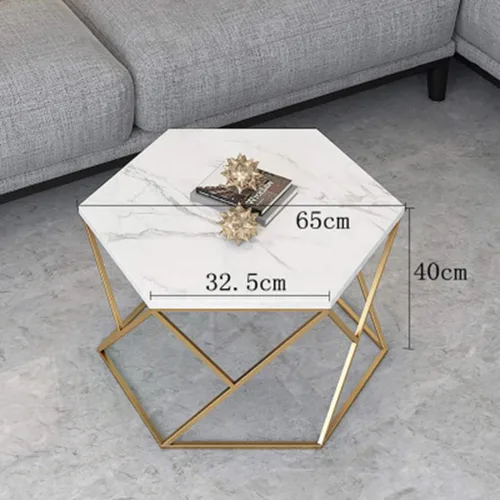 Vista 3 de Mesa Hexagon Coffee Table w/Marble Top + Metal Base Creative Modern Leisure Snack Side Table 60cm Small Accent Table for Living Room Bedroom