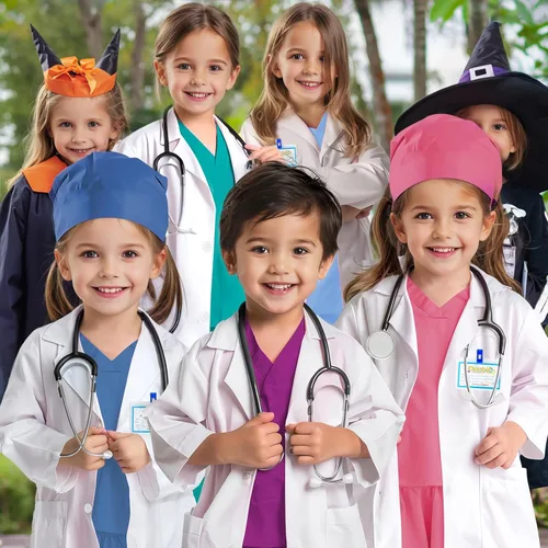 Vista 7 de RioRand Disfraz de médico para niños con estetoscopio, abrigo de laboratorio, disfraz para el día de la carrera, disfraz de Halloween para niños
