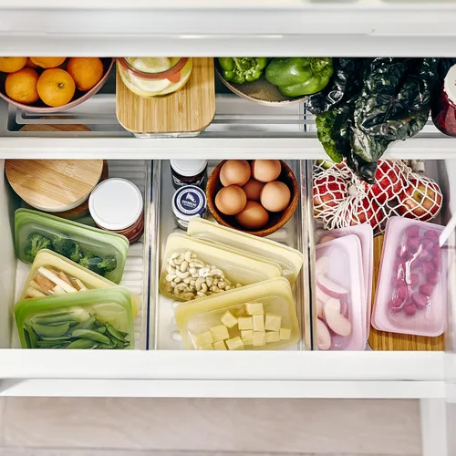 Vista 7 de Stasher Bolsa de almacenamiento de silicona reutilizable, contenedor de almacenamiento de alimentos, apto para microondas y lavavajillas, sin fugas