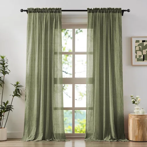 Vista 13 de Anpark - Cortinas traslúcidas de terracota de 96 pulgadas de largo para dormitorio y sala de estar, elegantes cortinas de lino de algodón