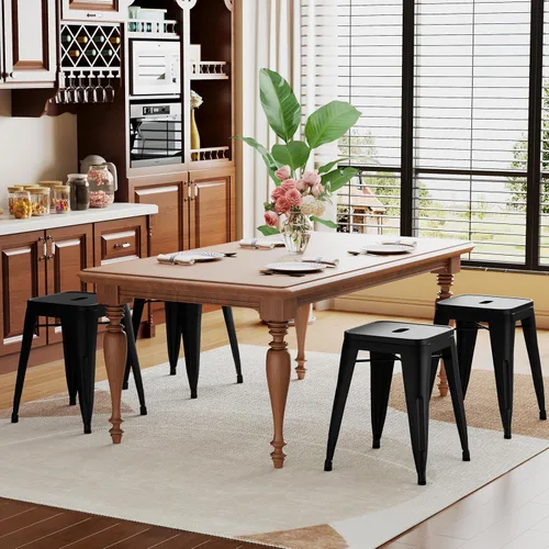 Vista 4 de ALISH Taburetes de metal apilables de 18 pulgadas, taburetes cortos industriales, taburetes de bar sin espalda, sillas de comedor de metal, juego