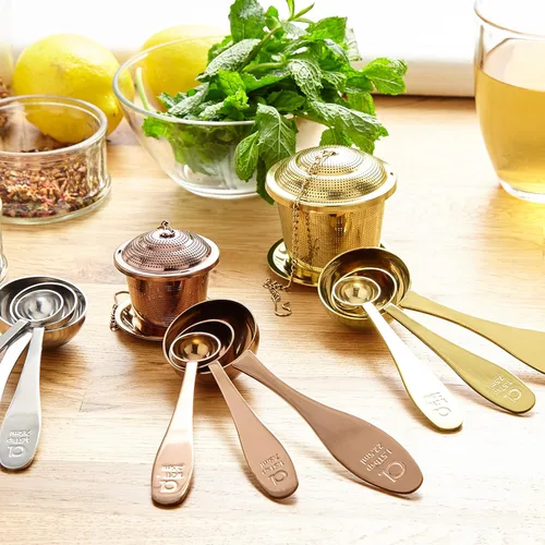 Vista 3 de Apace Living Juego de 3 cucharas medidoras de acero inoxidable para té de hojas sueltas, café y más (M, oro rosa)