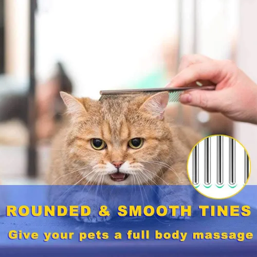 Vista 6 de Cafhelp Paquete de 2 peines para perros con extremos redondeados de acero inoxidable, peine para gatos para eliminar enredos y nudos, herramienta