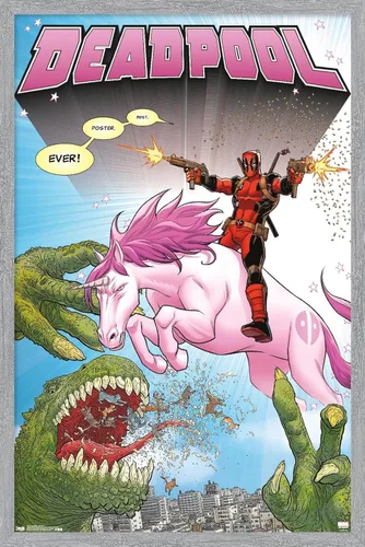 Vista 15 de Trends International Marvel Comics Deadpool - Póster de pared de unicornio, 22.4 pulgadas de largo x 14.7 pulgadas, versión enmarcada de madera