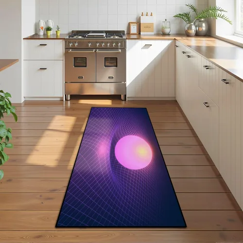 Vista 6 de Runner Rug Washable 2x6 Black Hole Gravity Grid Glowing Ball Sun 80s synthwave Non-Slip Hallway Area Rug Indoor Outdoor Home Decor for Entryway