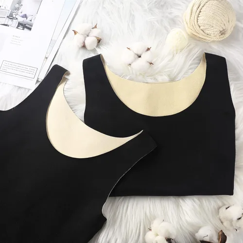 Vista 7 de Bonuci 2 piezas de camisetas térmicas sin mangas para mujer, ropa interior térmica con forro polar, camisetas térmicas cálidas, chaleco térmico