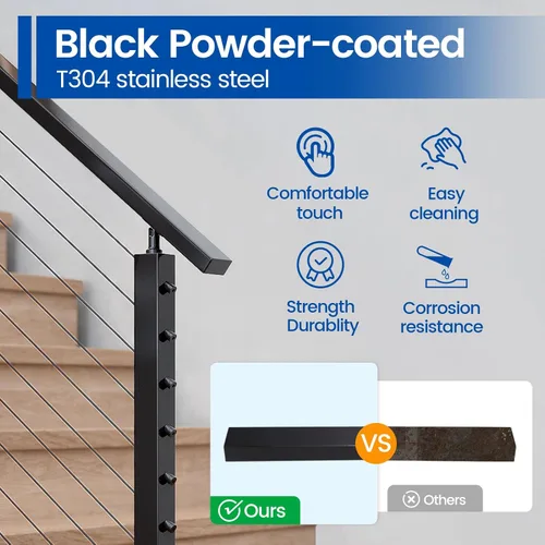 Vista 4 de Muzata Pasamanos de acero inoxidable preperforado de 6 pies 6 pulgadas con tapa de extremo de conector de extensión para fácil instalación