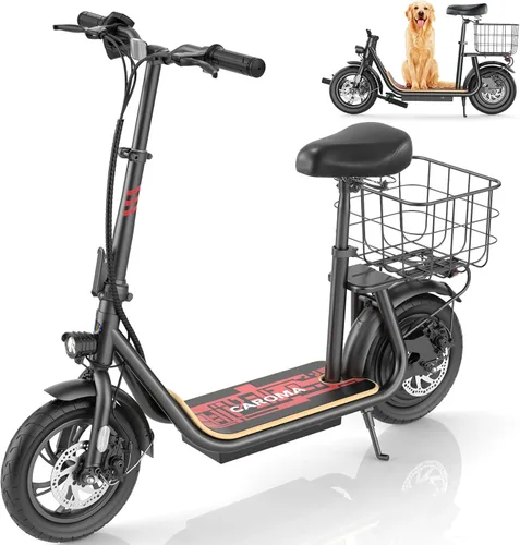 Vista 87 de Caroma Electric Scooter with Seat, Max 30 Miles Range&20MPH Speed, Peak 800/1200W Motor, Foldable Electric Scooter for Adults and Teens, Commuter E