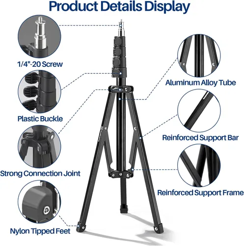 Vista 3 de WELLMAKING Soporte de luz, soporte de luz LED de 72 pulgadas, trípode de luz plegable inversa, 2 piezas estándar de 1/4 a 3/8 pulgadas, convertidor