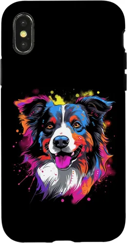 Vista 4 de Funda con diseño de salpicaduras de color arcoíris retro para iPhone 15 Border Collie