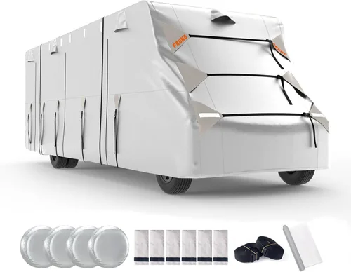 Vista 16 de FRUNO - Funda de remolque de viaje de tela Oxford para RV, funda para cámper impermeable de 35'-38', resistente a los rasguños, anti-UV para nieve