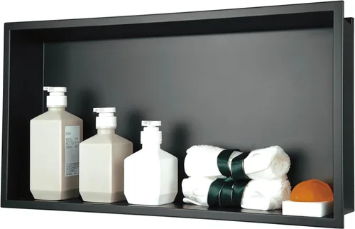 Vista 15 de Nicho de ducha negro mate de 12 x 12 - Almacenamiento de baño listo para azulejos de acero inoxidable para duchas pequeñas