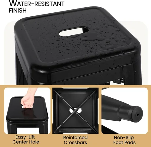 Vista 5 de Yaheetech Juego de 4 taburetes de metal de 24 pulgadas, taburetes sin respaldo de altura de mostrador, sillas de bar apilables industriales