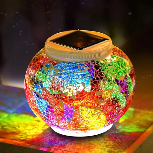 Vista 8 de Luz solar de mosaico que cambia de color, luces LED de jardín, luces solares de mesa para exteriores, impermeables, luces nocturnas solares