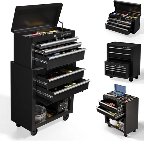 Vista 8 de Olympia Tools Gabinete de herramientas rodante de 20 pulgadas con 5 cajones - Cofre de herramientas móvil con almacenamiento con cerradura