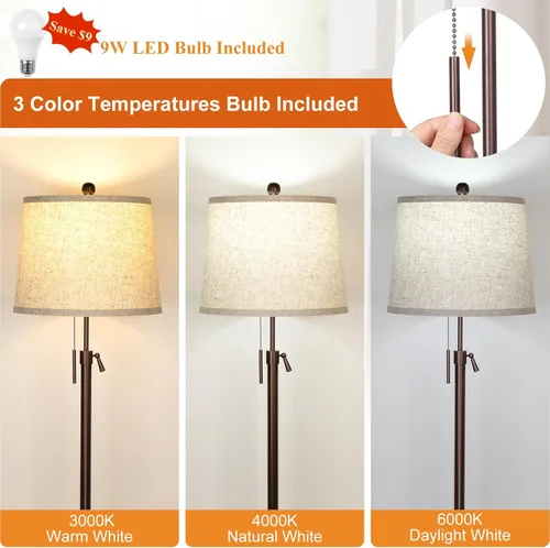 Vista 2 de JUNNAI Lámpara de pie moderna de altura ajustable, lámpara de pie alta con 3 temperaturas de color, lámparas de pie para sala de estar, dormitorio