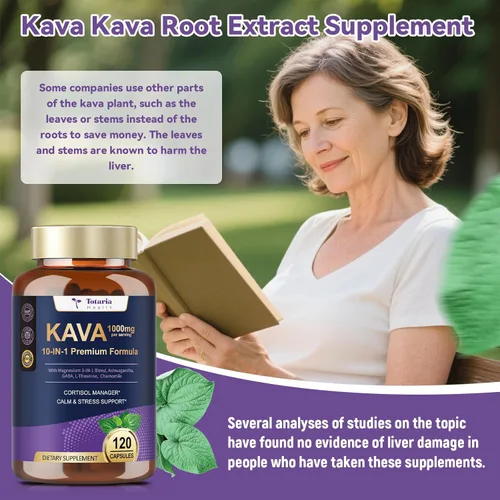 Vista 8 de Extracto de raíz de kava kava de 1000 mg con magnesio, 50% kavalactonas, L teanina, mezcla de hierbas Ashwagandha para un estado de ánimo