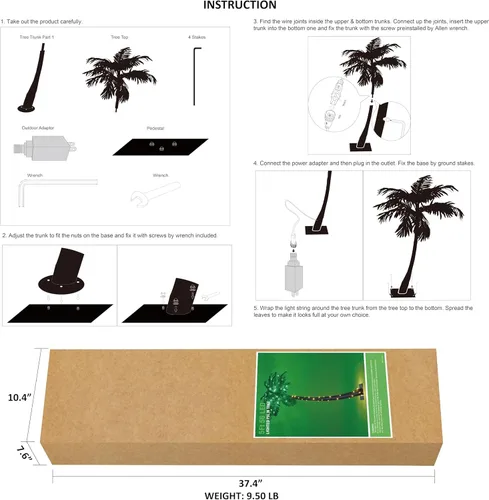 Vista 5 de Lightshare Palmera de 5 pies con 96 luces LED, decoración artificial para Tiki Bar al aire libre, patio, porche, piscina, Navidad