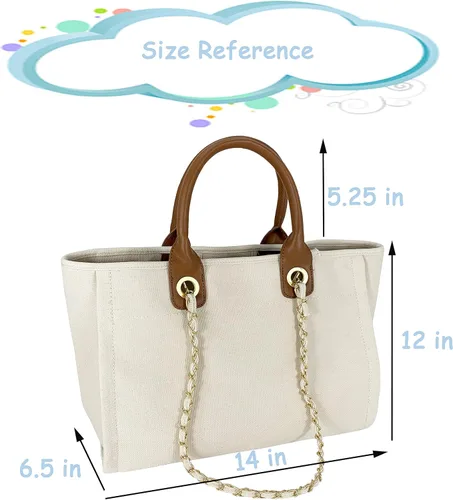Vista 6 de Tote Bag for Women Canvas Handbag Removable Chains Shoulder Bag Daily Essentials Casual Work Bag Stylish Satchel Canvas Purse