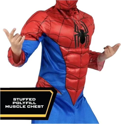 Vista 2 de Jazwares SPIDER-MAN - Disfraz unisex de Marvel para niños, disfraz de Halloween con overol acolchado y máscara de tela