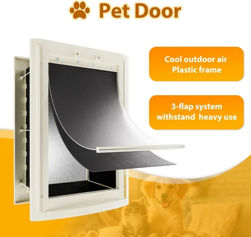 Vista 4 de mestyl Puerta para perro para pared, puerta de mascotas, puerta para perro con túnel telescópico, solapas magnéticas dobles y paneles de bloqueo