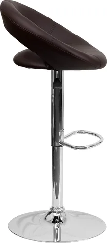Vista 34 de Flash Furniture Anthony - Juego de 2 taburetes de bar de vinilo blanco contemporáneo redondeado estilo órbita con altura ajustable con base cromada