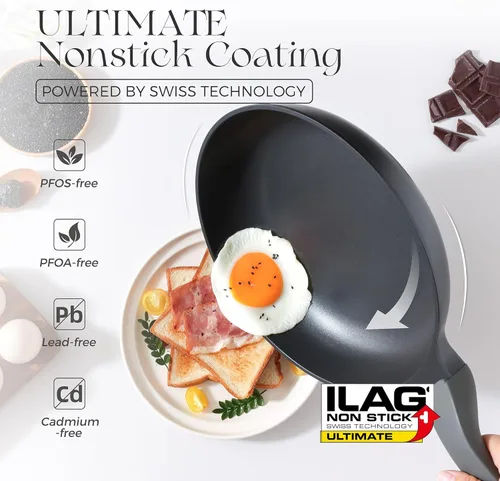 Vista 2 de PRICUSIS - Sartén antiadherente de 8/10/12 pulgadas con mango que no se calienta, completamente recubierta, compatible con inducción y apta