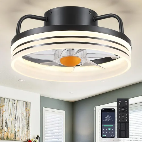 Vista 15 de Mpayel - Ventiladores de techo empotrados con luces - Ventilador de techo de perfil bajo RGB, ventiladores de techo sin aspas LED regulables de 13