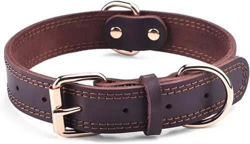 Vista 17 de Collar de perro de cuero genuino, collar de perro ancho resistente para perros pequeños, medianos, grandes y extra grandes