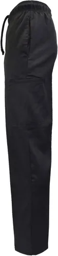 Vista 3 de Natural Uniforms Pantalones de chef clásicos holgados de 6 bolsillos, color negro, uniforme de trabajo de cocina