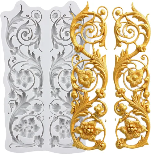 Vista 19 de Moldes de silicona estilo barroco con espirales, moldes de encaje, moldes de flores en relieve, molde de filigrana para decoración de pastel