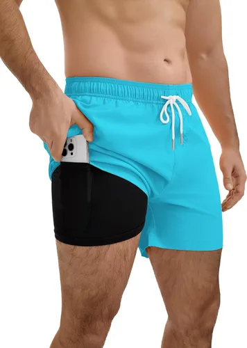 Vista 18 de YnimioAOX Traje de baño para hombre de 5 pulgadas con forro de compresión 2 en 1 de secado rápido, trajes de baño con bolsillos