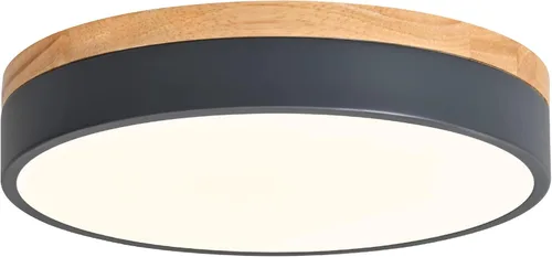 Vista 13 de Lámpara de techo LED de madera regulable, 5CCT 2700K-6000K moderna redonda cerca del techo, lámpara de techo blanca minimalista para dormitorio
