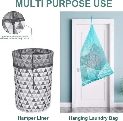 Vista 6 de Bolsas de lavandería de malla resistente de 24 x 36 pulgadas con cierre de cordón, paquete de 3, color negro