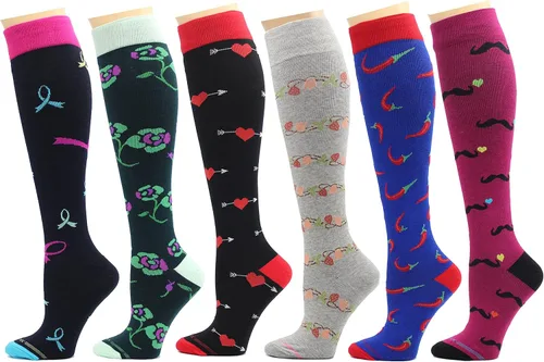 Vista 7 de 6 pares de calcetines de compresión de algodón peinado de 8-15 mmHg con soporte graduado hasta la rodilla para mujer