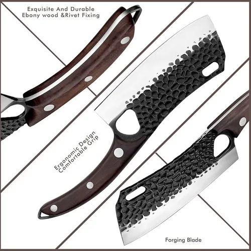 Vista 7 de Grandsharp Cuchillo de carnicero forjado a mano con funda, cuchillo afilado de carnicero de acero de alto carbono, cuchillo de carnicero para cortar