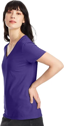 Vista 3 de Hanes Perfect-t Camiseta con cuello en V, camiseta de manga corta de algodón hilado en anillo para mujer