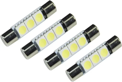 Vista 5 de PA LED 4 x LED 5050 3SMD Fuse Festoon Bulb Dome Interior Luz Interior Coche Visera Solar Espejo Luz 1.220 in (blanco)