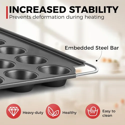 Vista 3 de HONGBAKE Mini molde para magdalenas de 48 tazas, molde pequeño para magdalenas, molde antiadherente prémium para hornear tarta de queso, apto