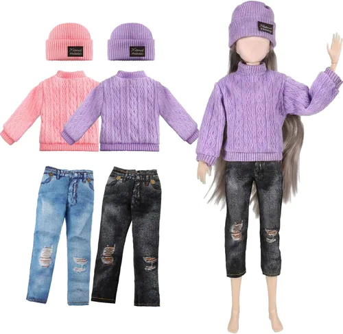 Vista 9 de Bencailor 6 piezas de ropa de muñeca, accesorios para muñeca, incluyen suéter, pantalones, zapatos, sombrero para regalo de cumpleaños