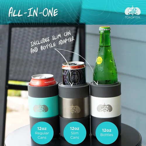 Vista 3 de Toadfish Enfriador de latas de 12 oz antivuelco, con ventosa para cerveza y refrescos. Incluye adaptador de lata delgado, aislado al vacío de doble